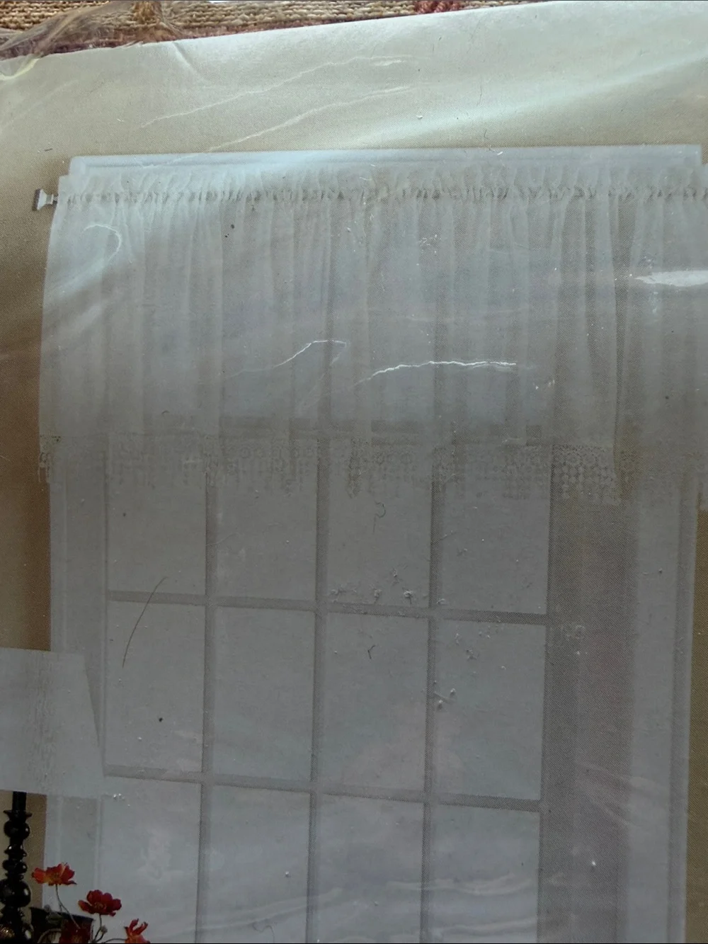 Mainstays Ivory Lace Valance Pair with Floral Trim